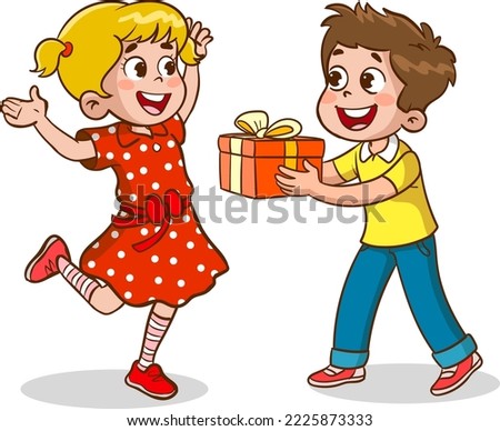 cute kids bought a gift for their friend.cute boy giving a gift to his friend