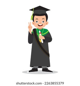 cute kids boy character graduation from school