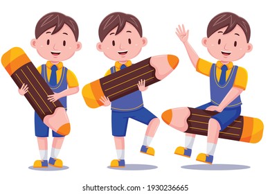 Cute Kids Boy Student with Pencil #01