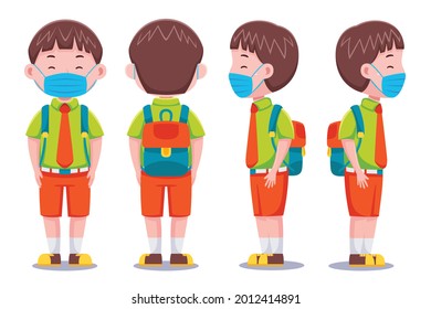 Cute Kids Boy Student wearing Mask