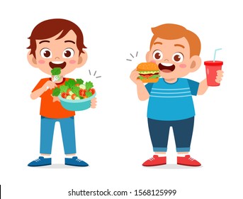 cute kids boys healthy an unhealthy set vector