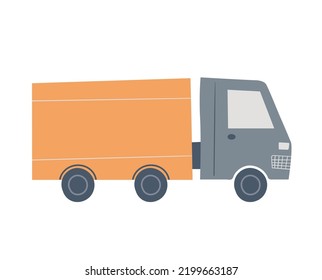 Cute kids car isolated on a white background. Funny transport in hand drawn style for design of kids map,  pre school education, textiles. Cartoon truck vector illustration