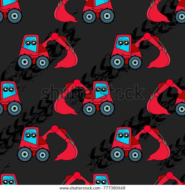 Cute kids car, tractor pattern for girls and boys.\
Colorful car, auto, tractor on the abstract bright background\
create a fun cartoon drawing. Urban pattern for textile and fabric,\
kids. Neon color