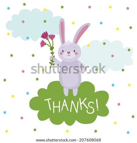 Cute Kids Card Funny Bunny Thanks Stock Vector (Royalty ...