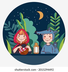 Cute kids in carnival costumes. Vector illustration