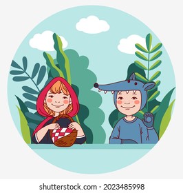 Cute kids in carnival costumes. Vector illustration