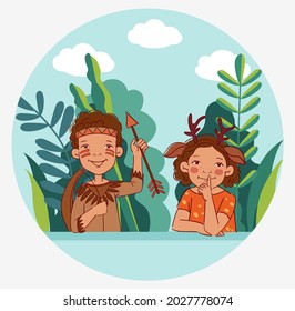 Cute kids in carnival costumes. Vector illustration