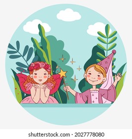 Cute kids in carnival costumes. Vector illustration