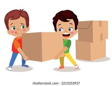 Cute Kids Carrying Heavy Boxes