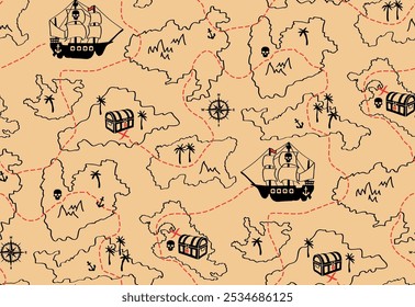 Cute kids cartography pirate treasure map pattern