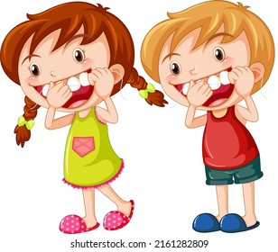 Cute kids cartoon character flossing teeth illustration