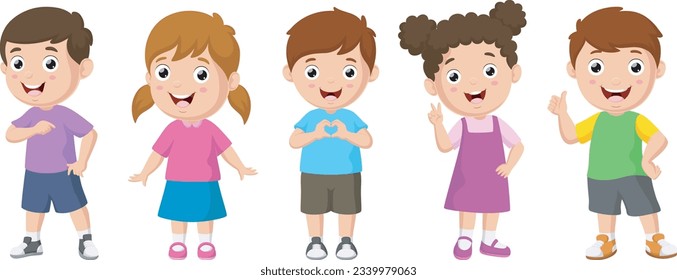 Cute kids cartoon with different expressions