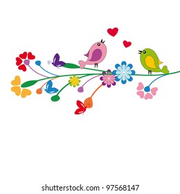 Cute kids cartoon with flowers and birds