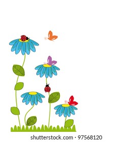 Cute kids cartoon with flowers and butterfly