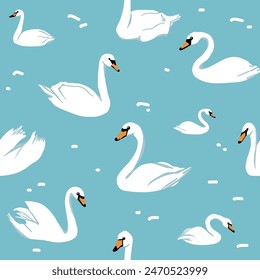 Patrón de dibujos animados de los niños lindos con los cisnes, fondo sin costuras para el producto del bebé. Textura de Vector para niños ropa de cama, tela, Fondo de pantalla, papel de envoltura, textil, camiseta