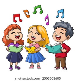 Cute kids cartoon is singing