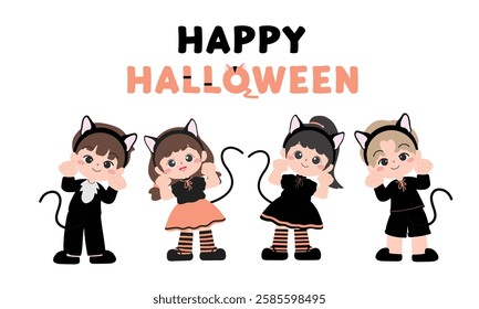 Cute Kids in Cat costume for Halloween party