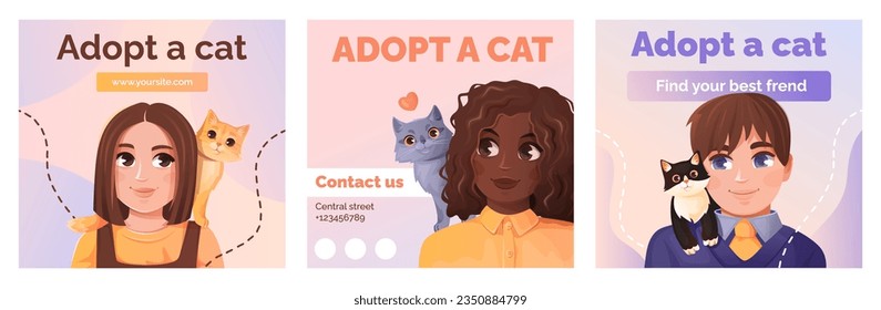 Cute kids and cats their shoulders  Templates for cat shelter 