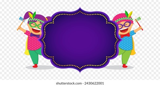 Cute kids celebrating Purim cartoon illustration with transparent background