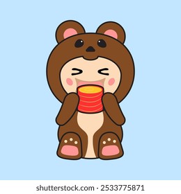 Cute Kids Character in Bear Costume