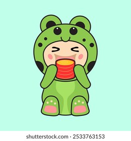 Cute Kids Character in Frog Costume