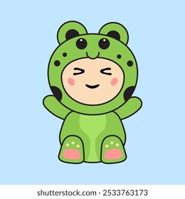 Cute Kids Character in Frog Costume