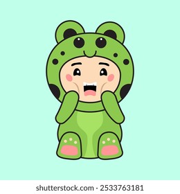 Cute Kids Character in Frog Costume