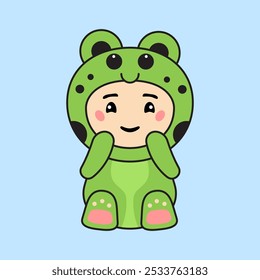 Cute Kids Character in Frog Costume