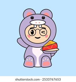 Cute Kids Character in Hippo Costume