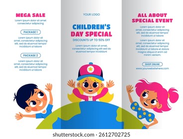 Cute Kids Character Illustration for International Children's Day Social Media Brochure Template