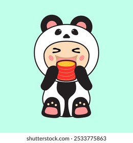 Cute Kids Character in Panda Costume