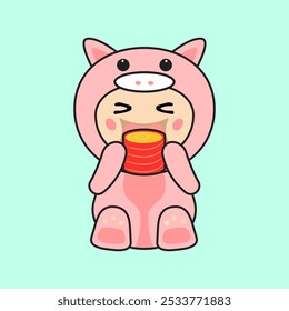 Cute Kids Character in Pig Costume