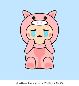 Cute Kids Character in Pig Costume