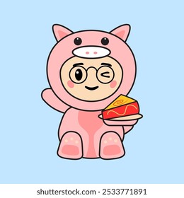 Cute Kids Character in Pig Costume
