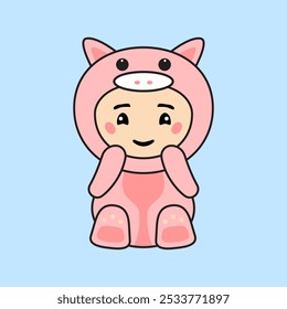 Cute Kids Character in Pig Costume