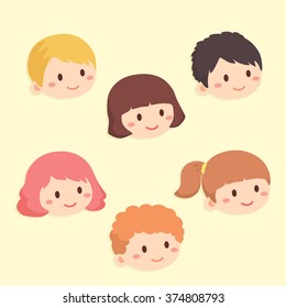 Cute Kids Character. Vector illustration set of kids Character head with different hair style. 