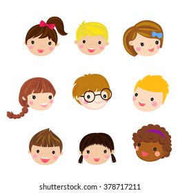 Cute Kids Character. Vector illustration set of kids Character head  