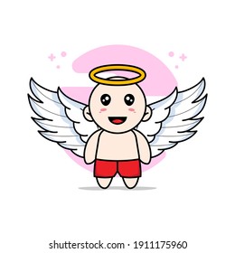 Cute kids character wearing angel costume. Mascot design concept