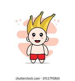 Cute kids character wearing banana costume. Mascot design concept