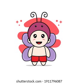 Cute kids character wearing butterfly costume. Mascot design concept