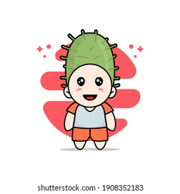 Cute kids character wearing cactus costume. Mascot design concept