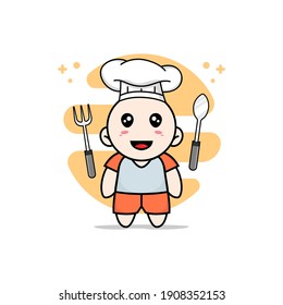 Cute kids character wearing chef costume. Mascot design concept