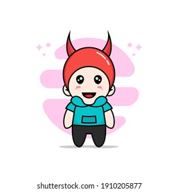 Cute kids character wearing devil costume. Mascot design concept