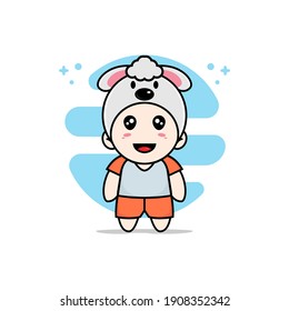 Cute kids character wearing dog costume. Mascot design concept