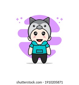 Cute kids character wearing fox costume. Mascot design concept