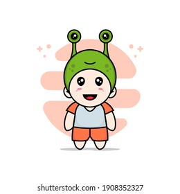 Cute kids character wearing frog costume. Mascot design concept