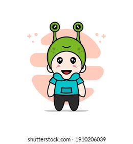 Cute kids character wearing frog costume. Mascot design concept