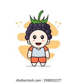 Cute kids character wearing grape costume. Mascot design concept