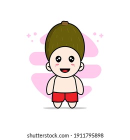 Cute kids character wearing kiwi costume. Mascot design concept