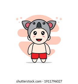 Cute kids character wearing koala costume. Mascot design concept